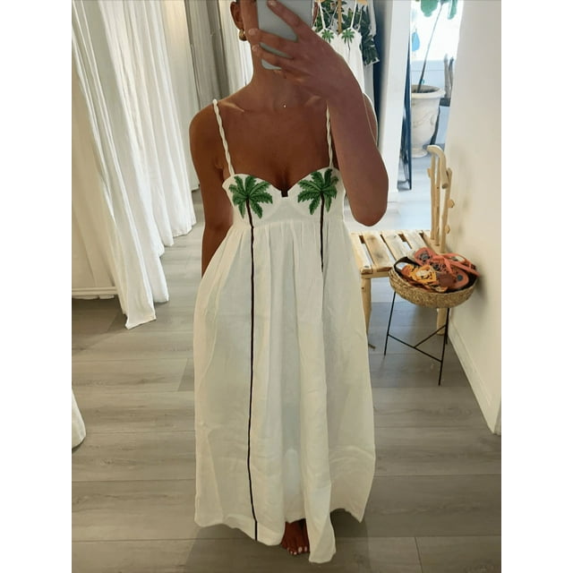 RWJDXD Robe Maxi à Bretelles en Forme de Poisson Rouge Chic Taille Haute Sans Manches Dos Nu Robes d'Été pour Femmes Élégantes Plage Vacances Fête Bonnes