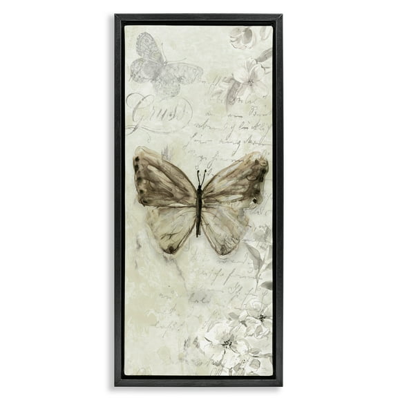 Stupell Industries Vintage Patterned Butterfly Animals & Insects Painting Black Floater Framed Canvas Art Print Wall Art, 11 x 25