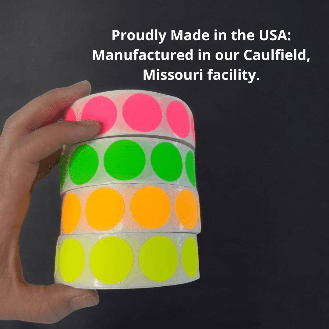 Color Coding Labels Super Bright Fluorescent Neon Yellow, Green, Orange & Pink Round Circle Dots For Organizing Inventory 1" 2,000 Total Adhesive Stickers (500 of each color)