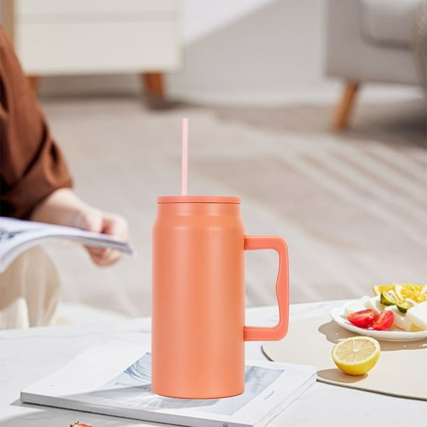Aparatos de cocina, Accesorios de cocina, Utensilios de cocina, Taza de viaje térmica de acero inoxidable de gran capacidad con pajita, tapa y asa a prueba de fugas, capacidad de 1500 ml. Taza térmica