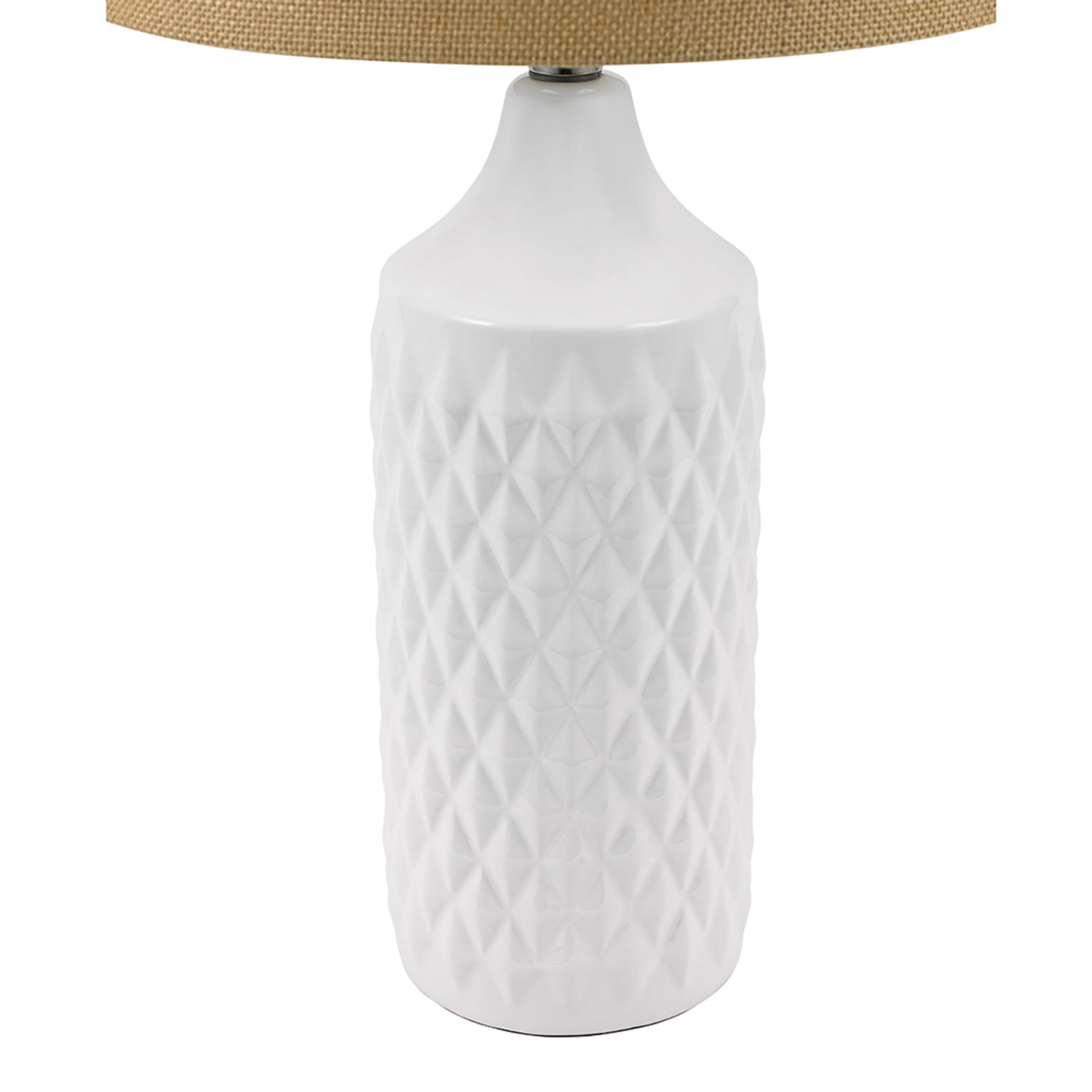 Cresswell Lighting 3-Way Quilted Ceramic Table Lamp with Natural Linen Drum Shade