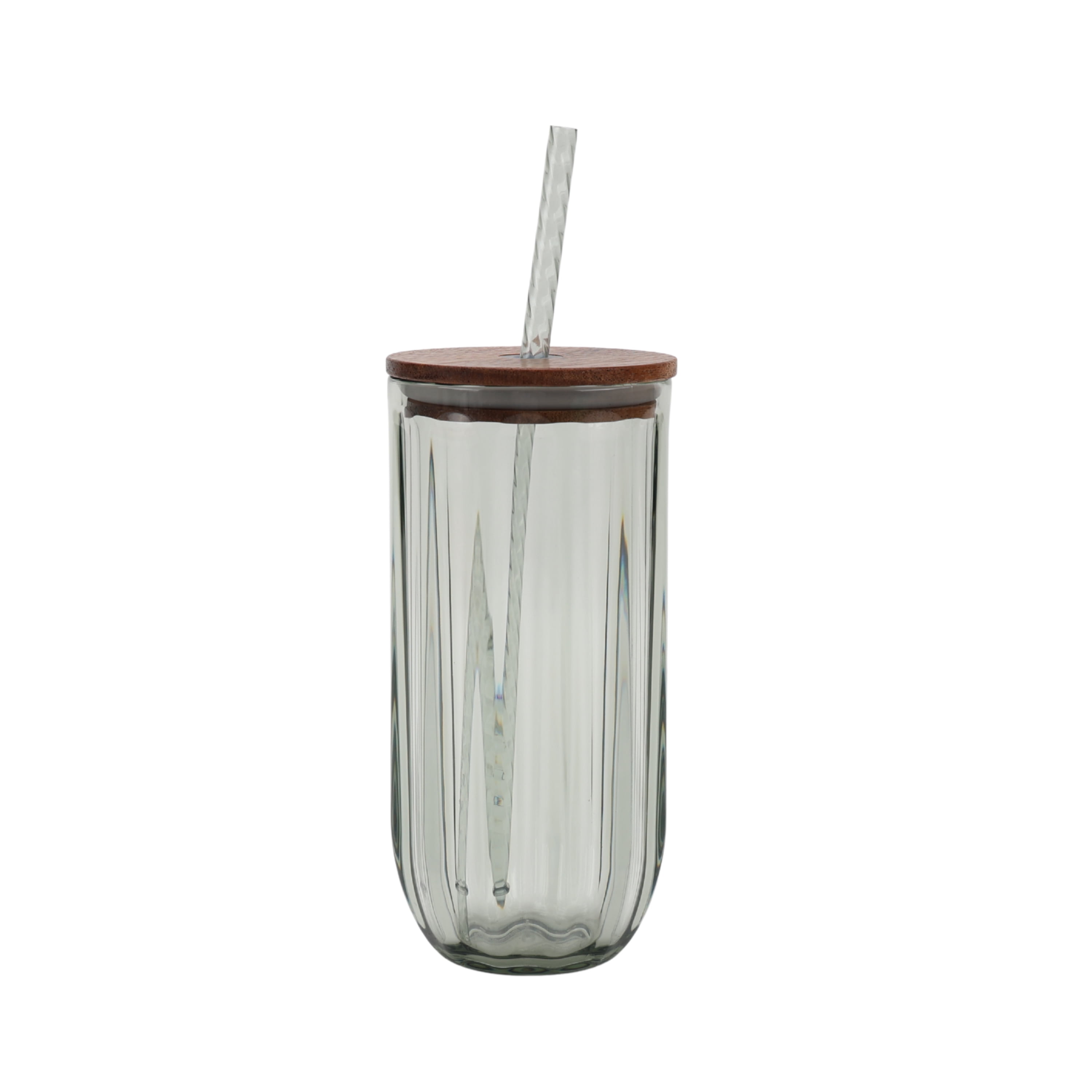 Better Homes & Gardens 2-Piece Green Ribbed Tritan Sipper Tumbler Set with Acacia Wood Lids and Straws