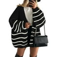thumbnail image 3 of Women'S Oversized Cardigan Sweaters Fall Long Lantern Sleeve Knit Open Front Sweater Black & White L, 3 of 10