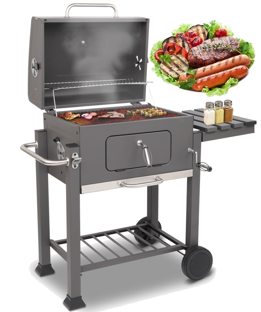 SEGMART BBQ Grill Charcoal with Smoker, 22.8" L x 17" H Outdoor Charcoal Grill with 2 Wheels, Portable BBQ Grill with Side Burner and Griddle, Small Grill Outdoor Cooking for Patio Backyard, Grey, H61 - image 1 of 13