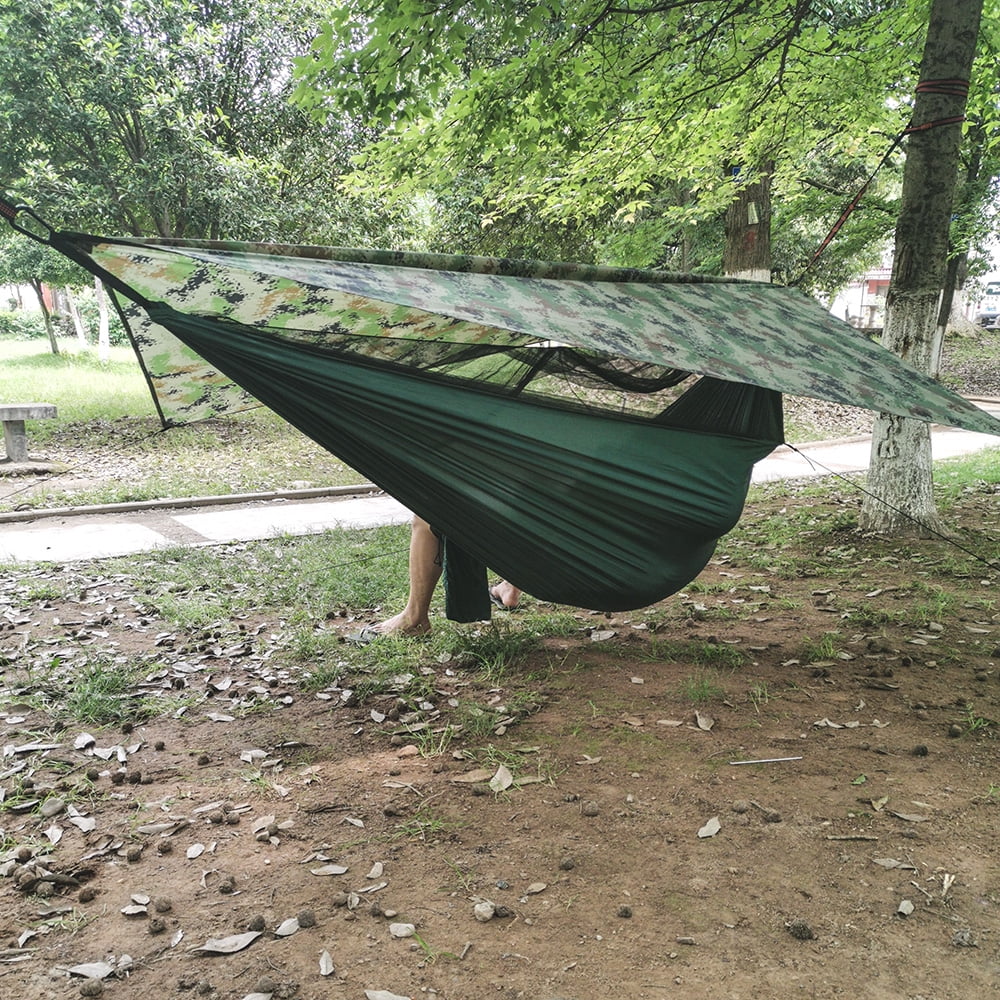 Anti-Mosquito Swing Sleeping Hammock Bed TOPCHANCES Upgrade Ultralight Portable Nylon Camping Hammock Mosquito Net with Rain Fly Tent Tarp for Outdoor Windproof
