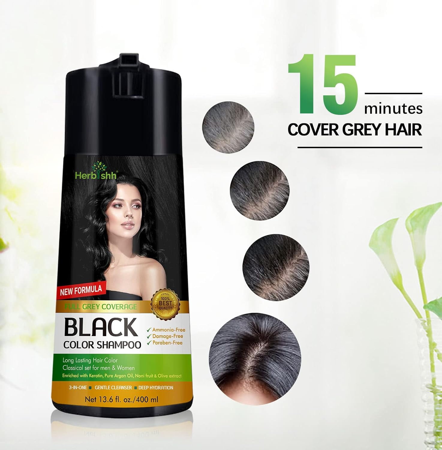 (5 pack) Herbishh Black Hair Color Shampoo for Gray Hair – Enriched Color Shampoo Hair Dye Formula – Hair Dye Shampoo and Conditioner – Long Lasting & DIY