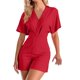 thumbnail image 1 of Mono de mujer con cuello en V y manga corta - Mono con pantalones tres cuartos para uso diario y comodidad en todas las estaciones, 1 of 7