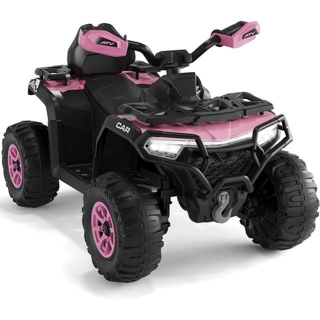 12V Ride-On Car with Parent Remote Control, Off-Road ATV 4-Wheeler with LED Flag