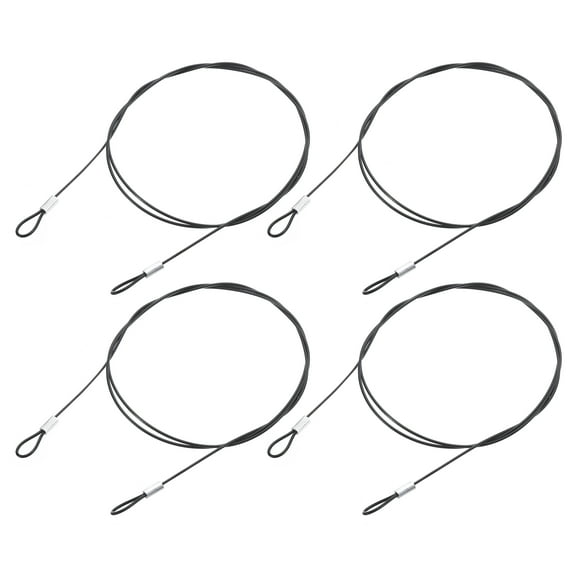Uxcell 4Pack Lanyard Cable, 100cmx1.5mm Stainless Steel Vinyl Coated Wire Cable with Loops Security Steel Cable, Black