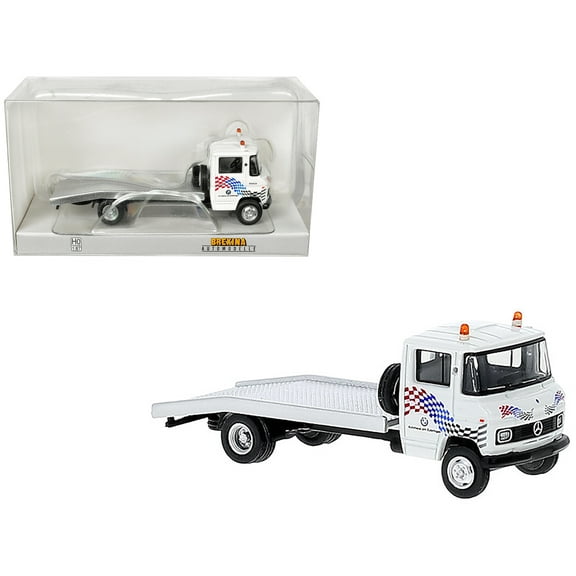 1968 Mercedes-Benz L 608 D Flatbed Truck White with Graphics "BMW Autohaus" 1/87 (HO) Scale Model Car by Brekina