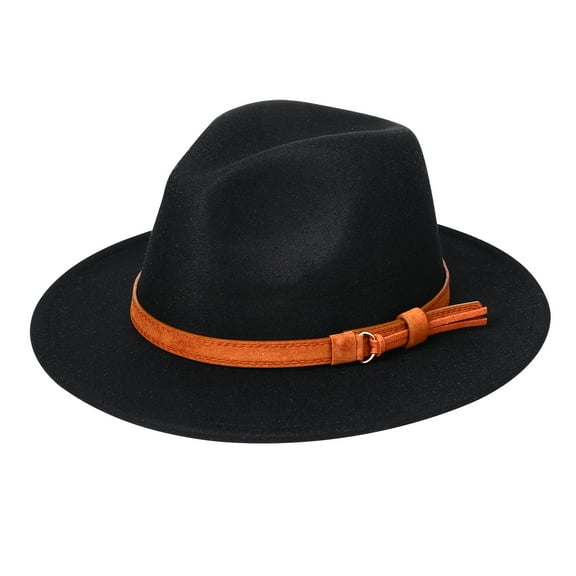 Avaner Mens Womens Vintage Wide Brim Fedora Hat with Belt Buckle