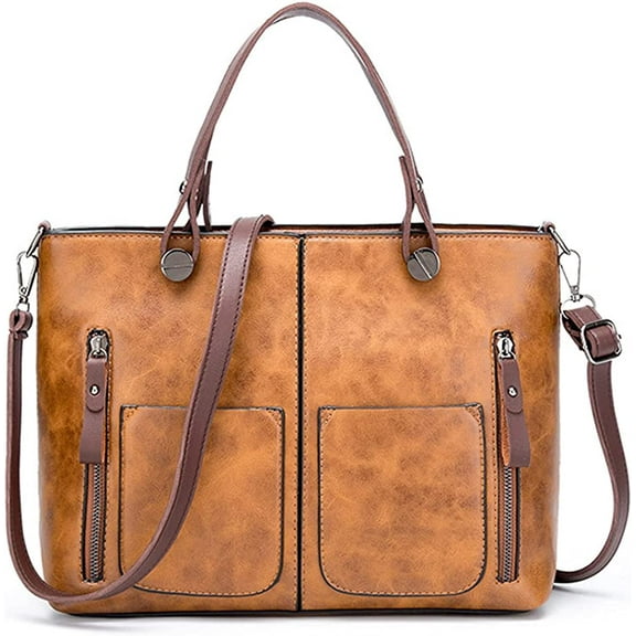 CoCopeanut Top Handle Tote Bag for Women Multi Pocket Handbag Retro Shoulder Bag Soft Faux Leather Crossbody Bag Purse