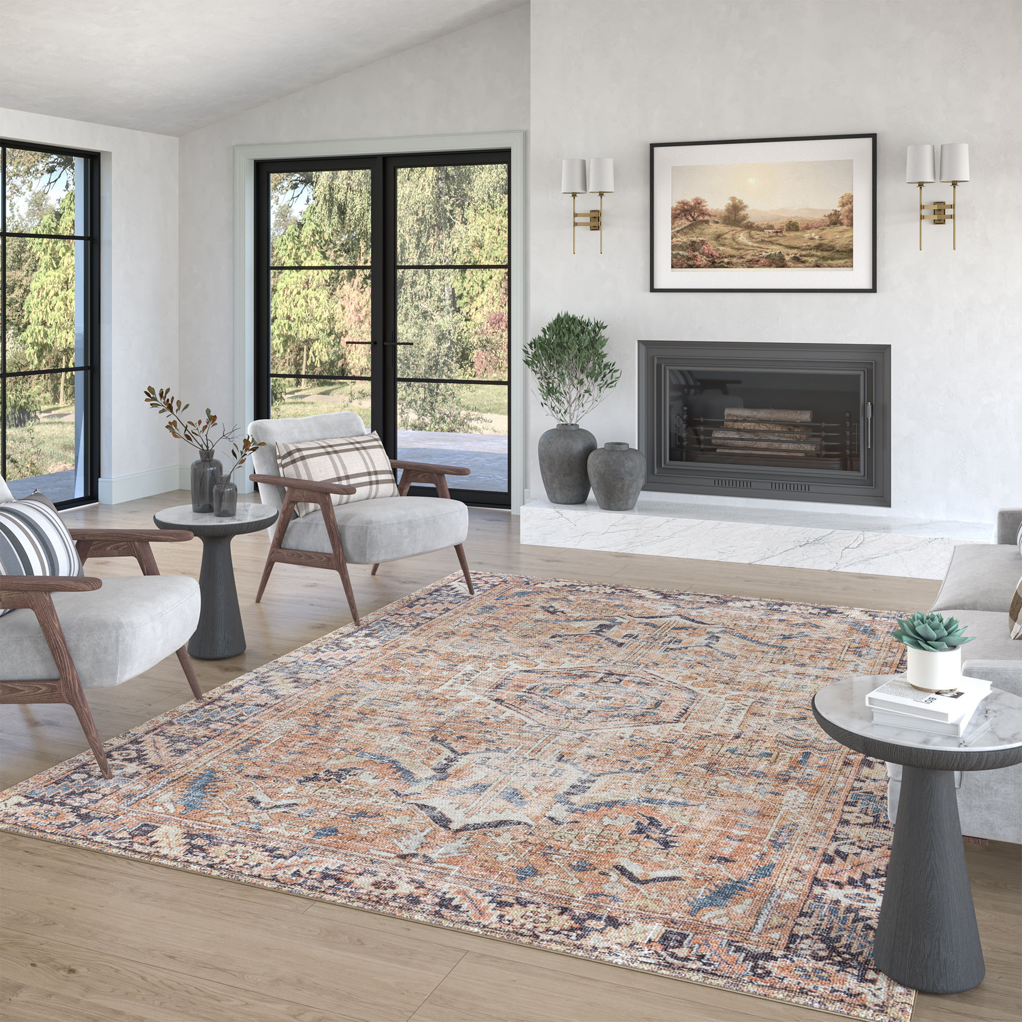 Traditional 5x7 Area Rug (5'3'' x 7'3'') Persian Rust, Beige Living Room Easy to Clean Machine Washable