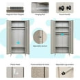 thumbnail image 3 of Metal Storage Wardrobe Cabinet, Armoire Closet Storage Cabinet with Hanging Rod for Bedroom, Laundry Room (Gray), 3 of 6