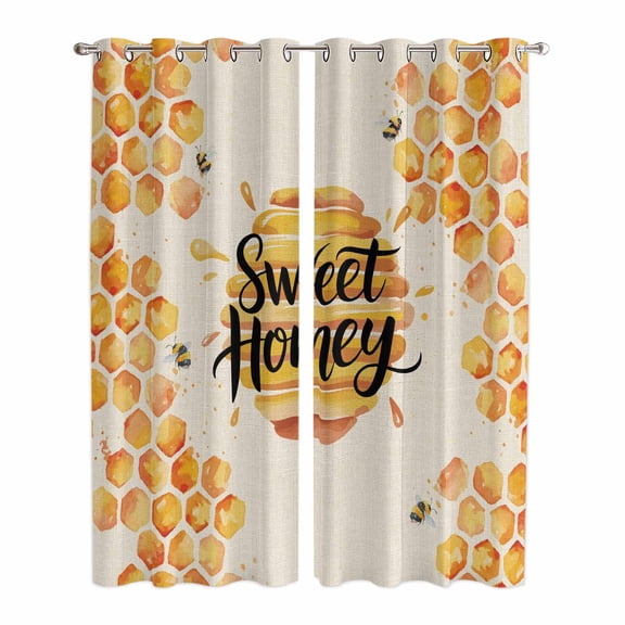 Spring Honey Bee Kitchen Curtains Window Panels, Watercolor Bee Farmhouse Insulated Window Treatment Curtain, Grommet Curtains for Bedroom/Living Room/Bathroom, 2 Piece 42"Wx84"L