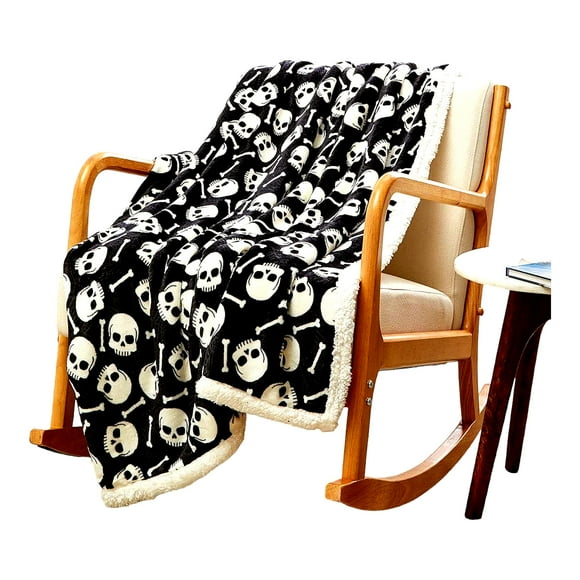 Midnight Skull Sherpa Throw Blanket - Cozy Black 50" x 60""