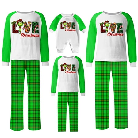 

TKing Fashion Grinch Christmas Pajamas Set Soft Comfy Matching Family Christmas Pajamas Pants Christmas Family Clothes for Women Christmas Gift for Family Baby 12 Months