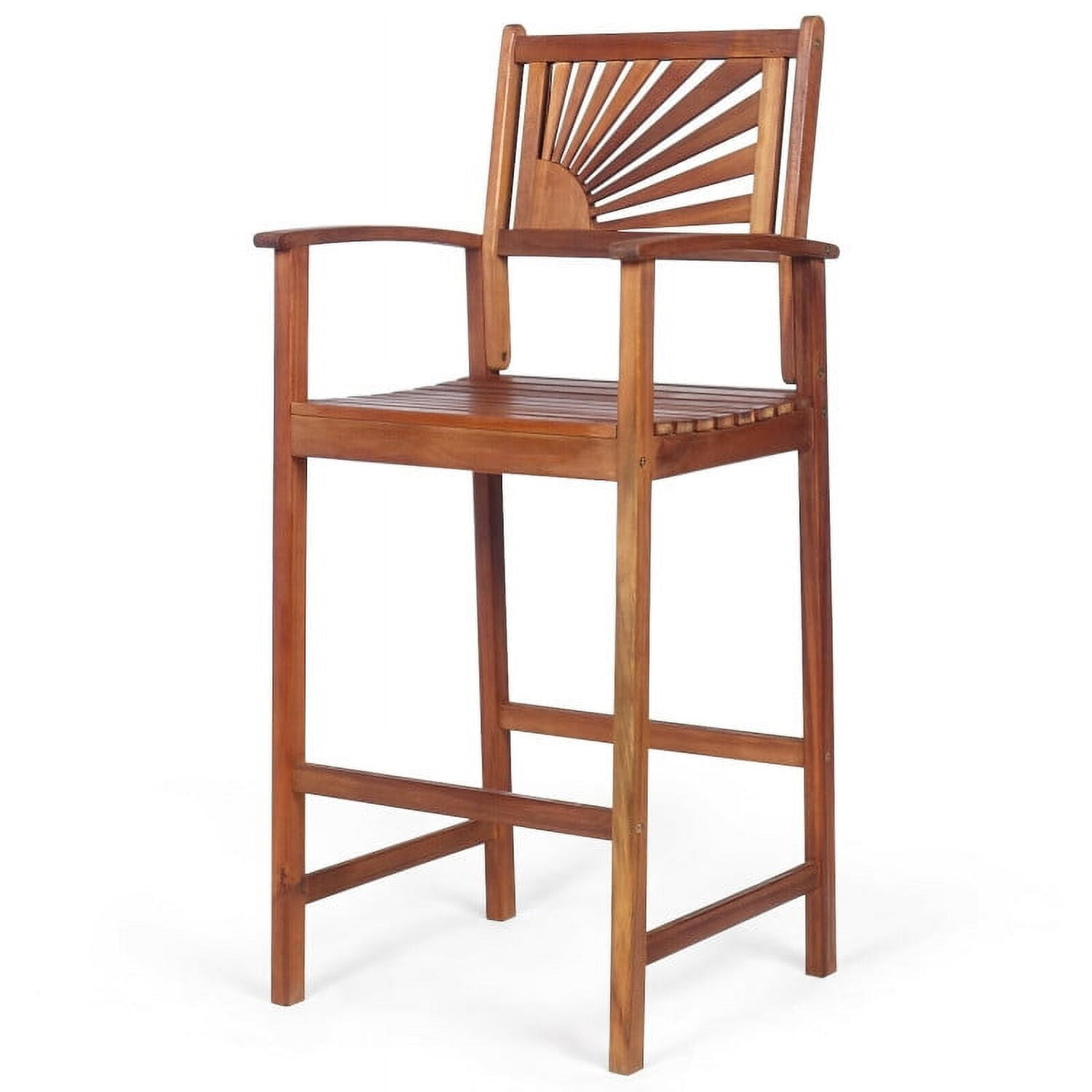 Aimee Lii 2 Pieces Outdoor Acacia Wood Bar Chairs with Sunflower Backrest and Armrests, Outdoor Patio Furniture