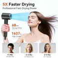 thumbnail image 3 of Black Ionic Hair Dryer with Diffuser, 1627W High Speed Blow Dryer, Lightweight Low Noise, 3 of 11