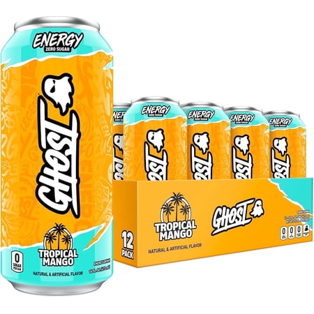 GHOST Zero Sugar Energy Drink, Tropical Mango, 16 oz Can, 12 Pk