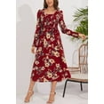 thumbnail image 2 of Scoop Neck Shirred Floral Print Dress for Women Mid-Calf Length Red Large, 2 of 4