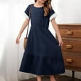 thumbnail image 5 of NAISIBABY Girls Ruffled Dress 7-8T, Solid Color Short Sleeve Spliced Lace Summer Fit Flare Dress Navy(4-14T), 5 of 8