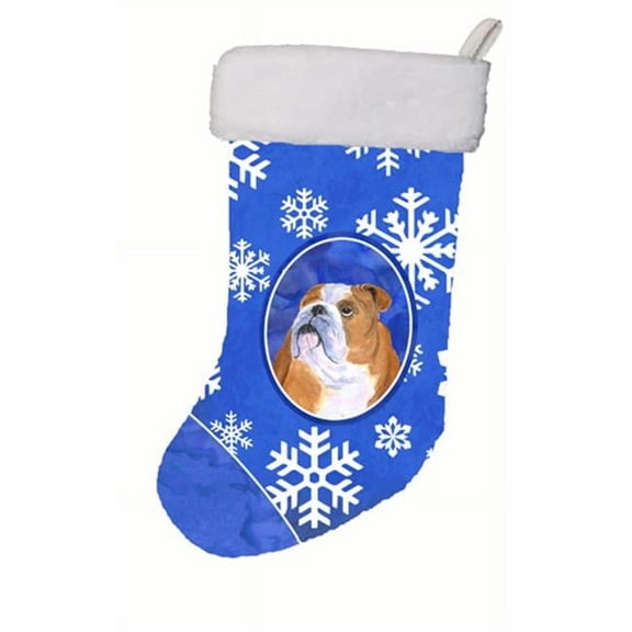 11 W x 8 H in. Bulldog English Winter Snowflakes Christmas Stocking