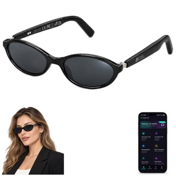GenXenon AI Smart Glasses for Women,AI Assistant,Language Translation Glasses,Free App Powered By ChatGPT,Black Cat Eye Polarized Sunglasses for Women,Suitable for Daily and Driving