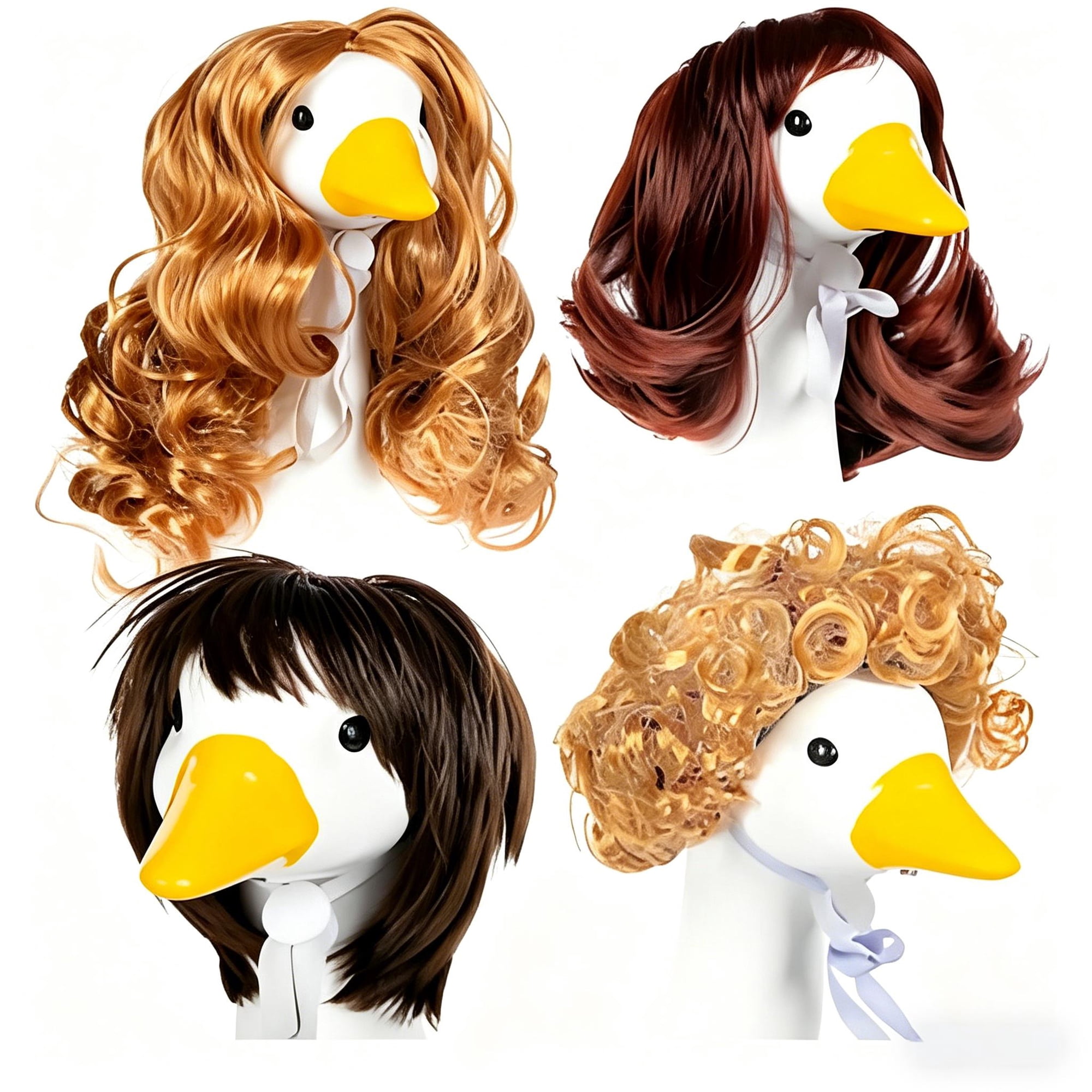 4Pcs Hand Woven Decorative Animal Wig Set Curly Wavy Design Pet Headpiece for Outdoor Garden Porch Decor and Costume Accessories 8 Inch