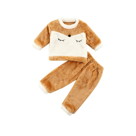 

Pudcoco Baby Sets Long Sleeve Round Neck Cartoon Plush Pullovers Trousers