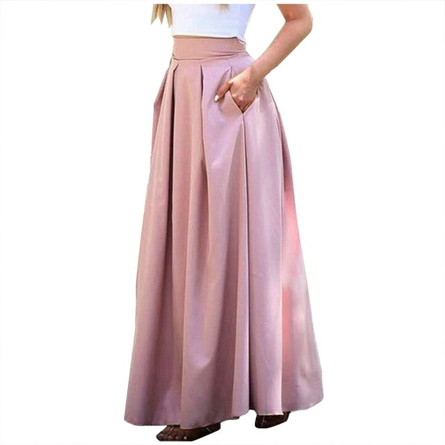 Cameland Jupe Longue Trapèze pour Femme Jupe Plissée Fluide Jupe Vintage Élastique Taille Haute avec Poches
