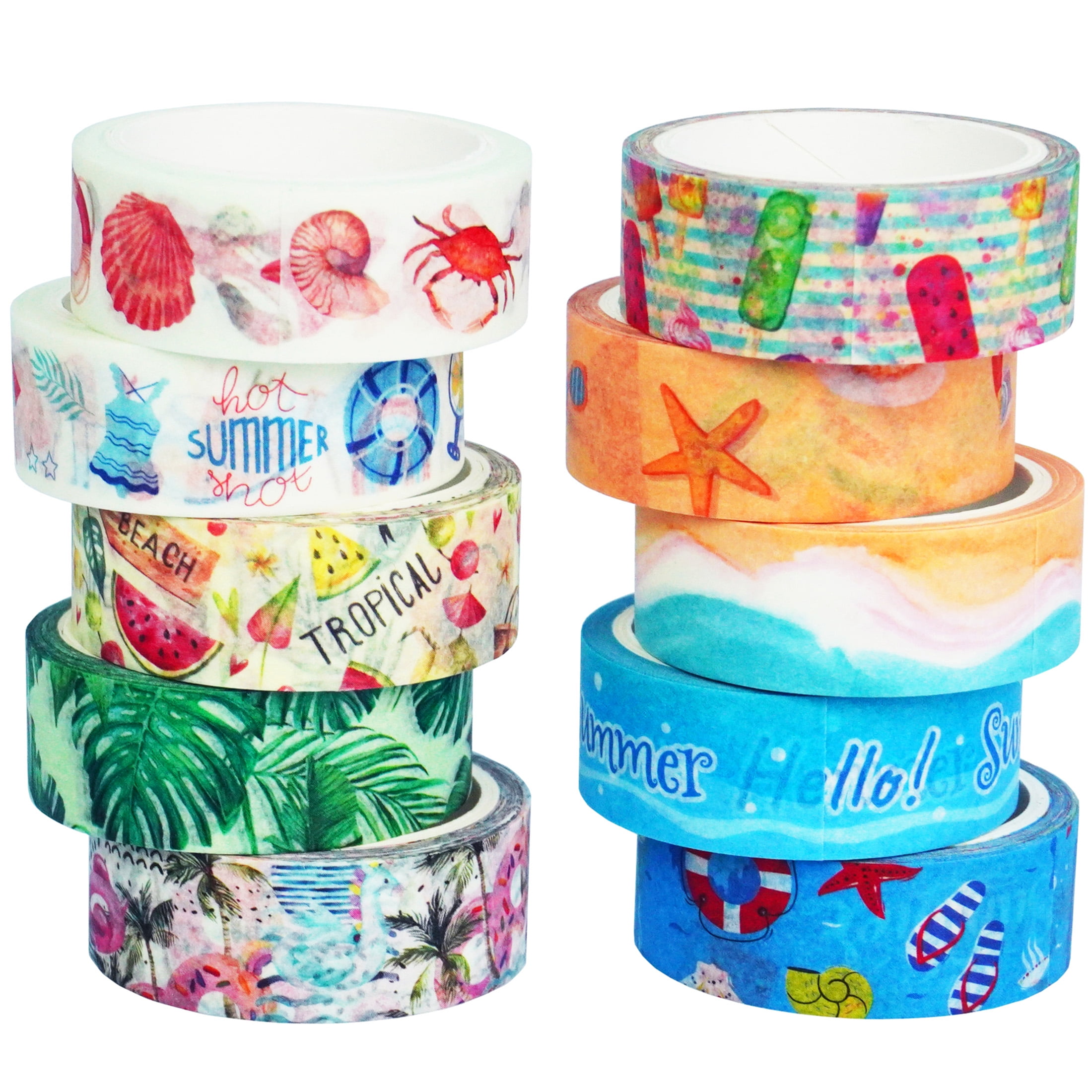 YUBX 10 Rolls Summer Washi Tape Set Beach Ice Cream Masking Decorative