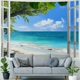 thumbnail image 4 of Shiartex Summer Beach Tapestry, Blue Ocean Sea Tropical Island Palm Tree Seaside Window Scenic View Balcony Nature Scenery Tapestry Wall Hanging for Bedroom  40x30inch, 4 of 6