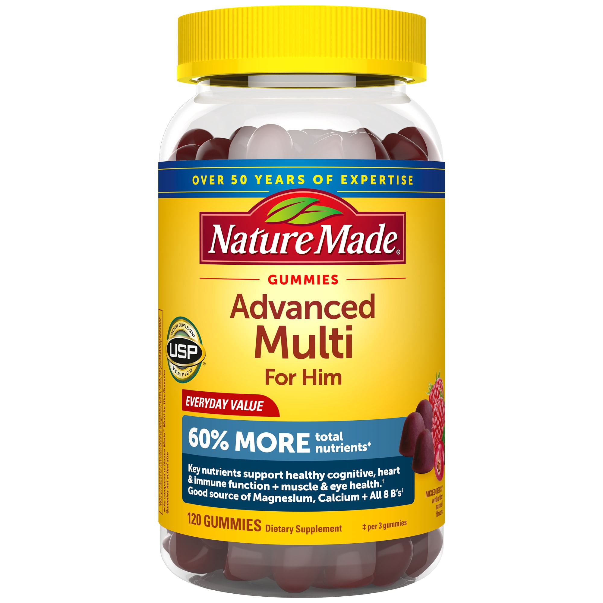 Nature Made Advanced Multivitamin Gummies For Men with Magnesium, Calcium & B Vitamins, 120 Ct to Support General Wellness for Men