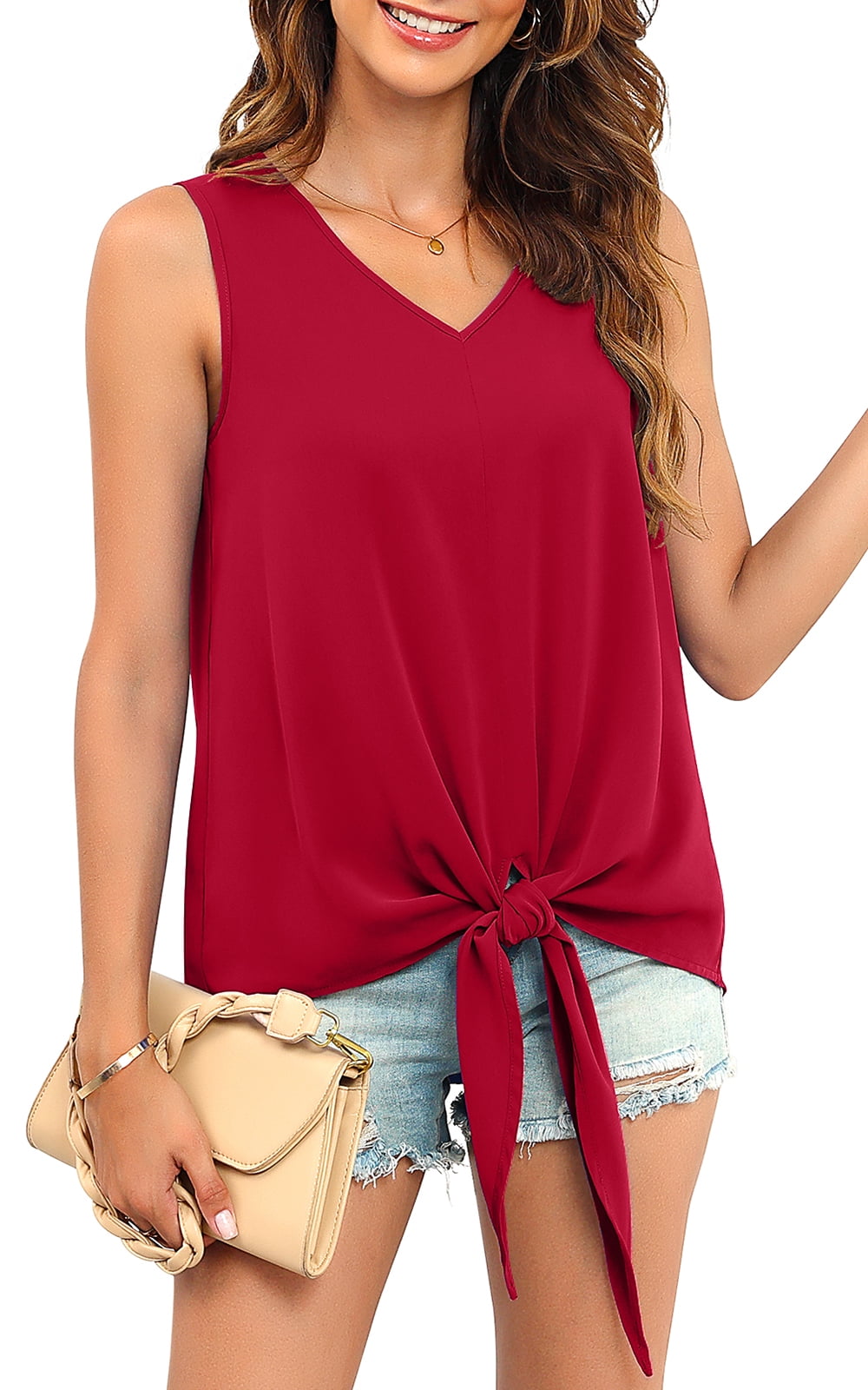 Smile Fish Women Summer Deep V Neck Tank Top Loose Fit Flowy Shirt,  Burgundy Red, XX-Large : : Clothing & Accessories