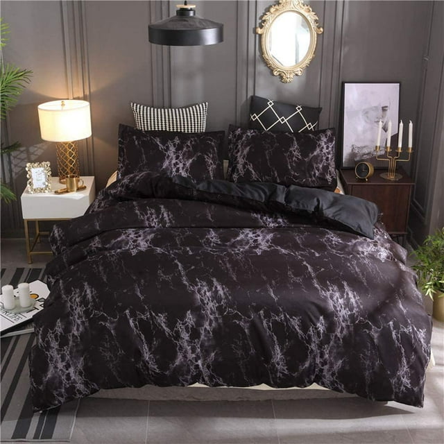 HAHDAXIA Super Soft Polyester Duvet Cover Set Rock Pattern Printed Pillowcase Bedding Set (Black, Single)