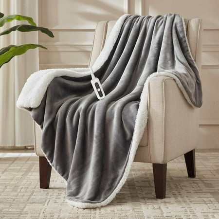 Heated Blanket Throw Size, Soft and Cozy Electric Heating for Bed, Automatic Safety System 6 Levels & 4 Hours Auto-Off Gift Grandma,50" x 60" London Grey