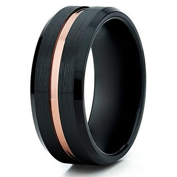 Tungsten Wedding Band Rose Gold Tungsten Tungsten Carbide Ring 8mm Tungsten Black Brush Comfort Fit