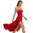 thumbnail image 6 of BUIGTTKLOP Women Nightgown Dress Silk Lace Trim V Neck Slip Dress Spaghetti Strap Asymmetrical Hem Layering Lace Cami Dresses, 6 of 6