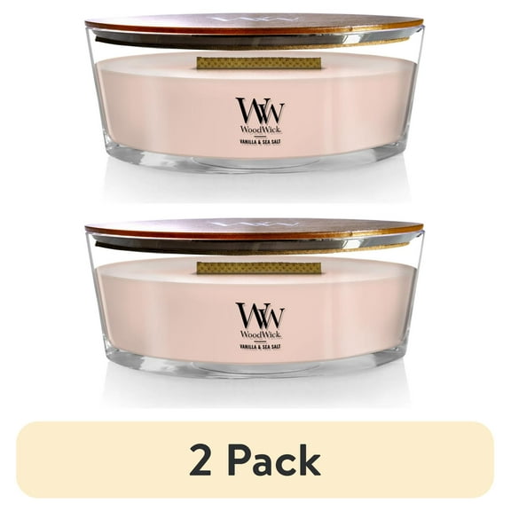 (2 pack) WoodWick Ellipse Scented Candle, Vanilla & Sea Salt Scent, Crackles as it Burns, Up to 50 hours Burn Time, Premium Soy blend, Perfect for gifting, 16oz