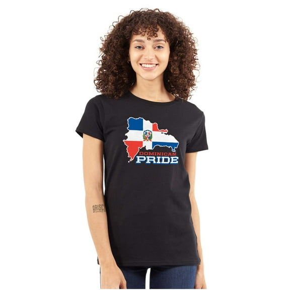 Dominican Pride Parade Country Flag Womens Slim Fit Graphic Tee Brisco Brands S
