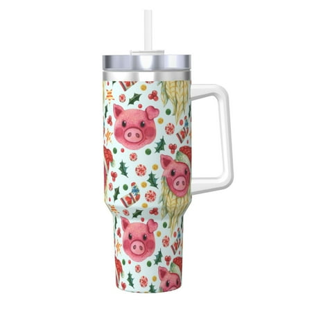 

Salouo Christmas Cute Pigs for 40oz Water Bottle with Handle & Flip Straw - Stainless Steel Vacuum Insulated Tumbler-Reusable Travel Coffee Mug- Gifts for Women & Men