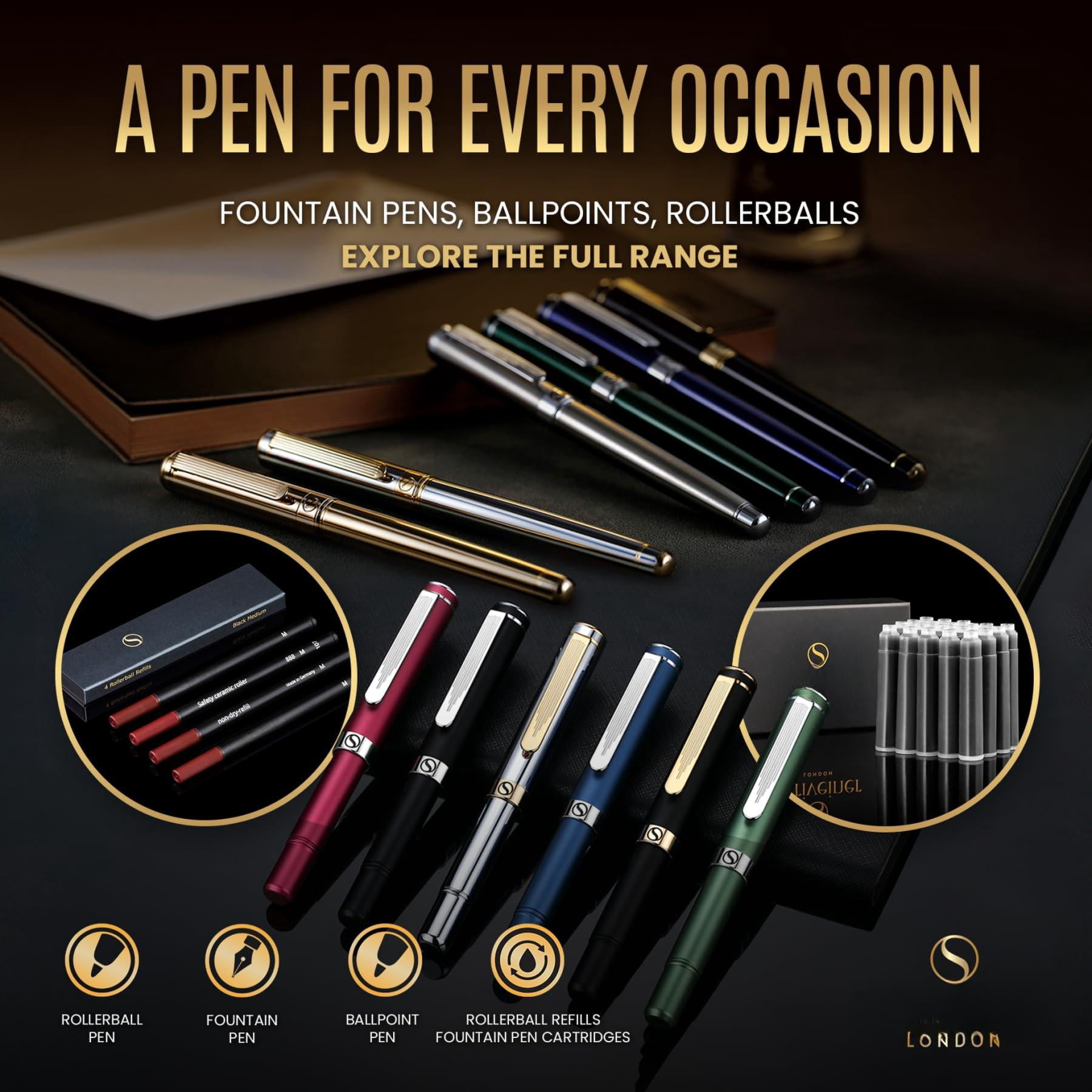 Black Lacquer Rollerball Pen - Stunning Luxury  Real Schmidt Ink Refill Roller Ball Gift Set For Men & Women Professional Executive Office Nice Pens