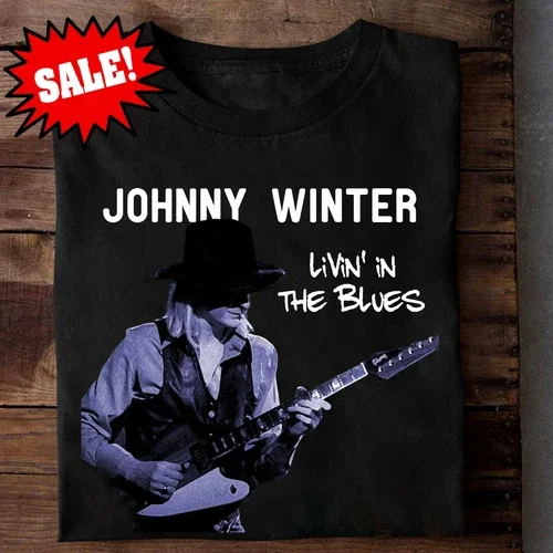 New JOHNNY WINTER S M L XL 4XL Cotton Black S-4XL T-Shirt