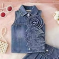 thumbnail image 6 of Gvdentm Girl's 2 Piece Outfit Button Front Sleeveless Denim Jackets and Mini Skirts Set(Blue,5-6 Years), 6 of 7