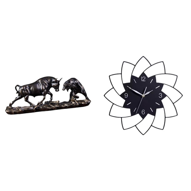 Estatua de escritorio,Figura decorativa de pelea de toros y osos,Reloj de pared grande,Reloj de pared acrílico silencioso y sin tictac,Reloj de pared grande de oficina,silencioso,fácil de