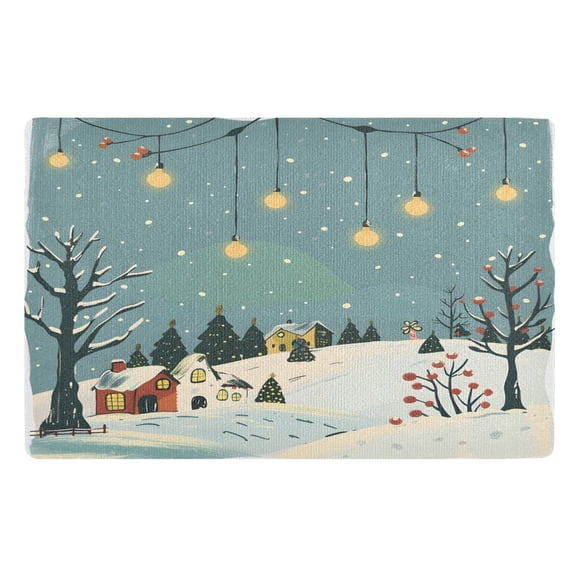 ALAZA Christmas Snowflakes Winter Landscape Door Mat Outdoor Indoor Entrance Low Profile Floor Rugs 32"x20"