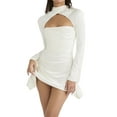 thumbnail image 2 of Sunisery Women Slim Dress Flare Long Sleeve Ruched Sexy Corset Dress Backless Mini Bodycon Dress, 2 of 6
