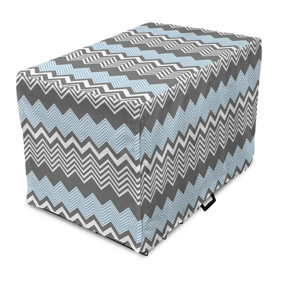 Chevron Dog Crate Cover, Geometric Pattern with Contemporary Style Bicolour Zigzags, Easy to Use Pet Kennel Cover Small Dogs Puppies Kittens, 7 Sizes, Sky Blue Charcoal Grey, by Ambesonne