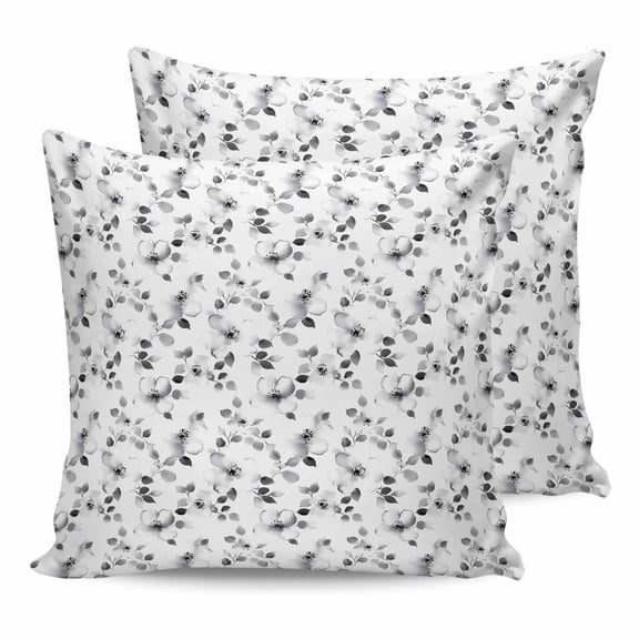 Pillow Covers 20x20 Set of 2, Gray Botanical Throw Pillow Covers Decorative Couch Cushion Cover, Retro Blossom Floral Farmhouse Wildflower Microfiber Soft Square Pillowcases for Bedroom Sofa